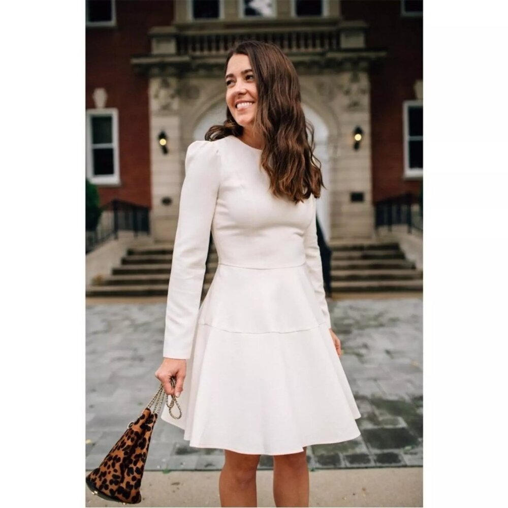 Gal Meets Glam Celeste Cream Long Sleeves Fit & Flare Dress Size 10
